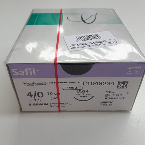 SAFIL VIOLET AGO TRIANG. DS24  4/0 1,5 EP